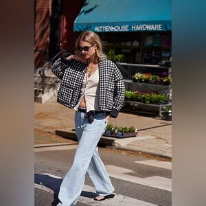 new Free People Chloe quilted jacket in charcoal raven combo checkered